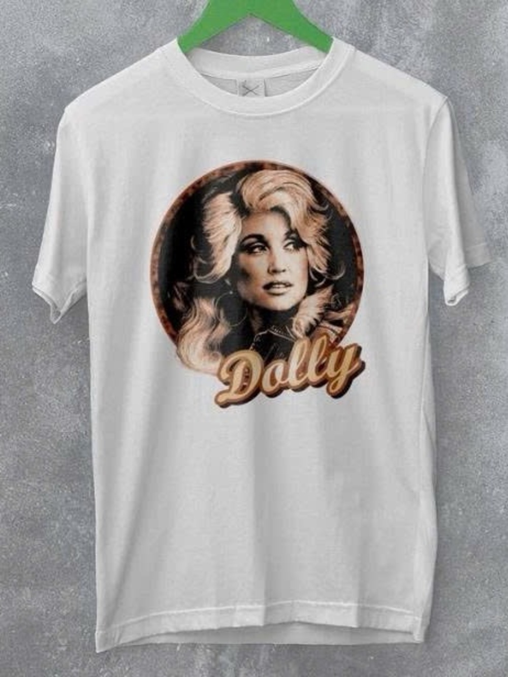 White Graphic Tee with Retro Portrait and 'Dolly' Script